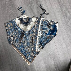 Blue and White Paisley Women's Top